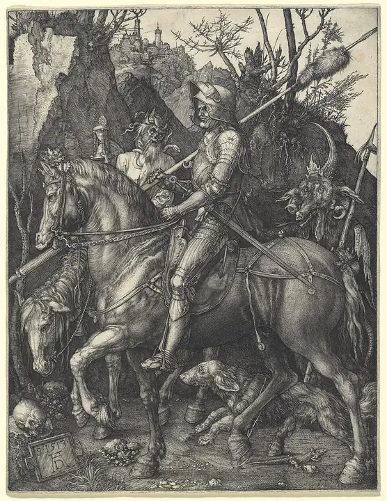 Engraving "Knight, Death and the Devil", Albrecht Dürer (1513)